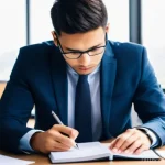 CFA 시험 시뮬레이션의 필요성 - **"A determined professional, in their late 20s or early 30s, dressed in a sharp business casual out...