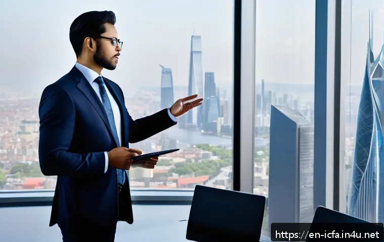 CFA와 CPA 자격증 비교 - A professional office scene showing a diverse group of financial professionals engaged in a high-sta...