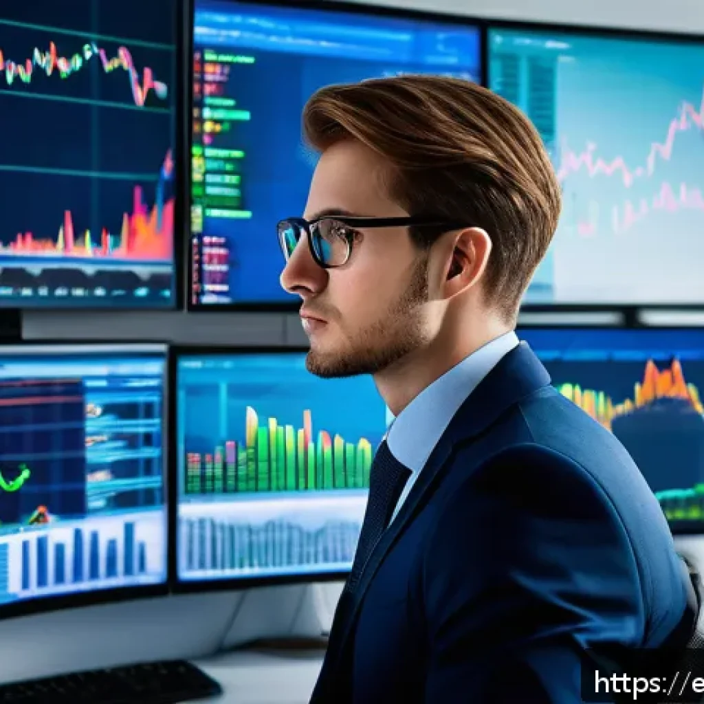 CFA 취득 후 헤지펀드 취업 사례 - A professional young financial analyst in a modern hedge fund office, wearing a sharp business suit ...