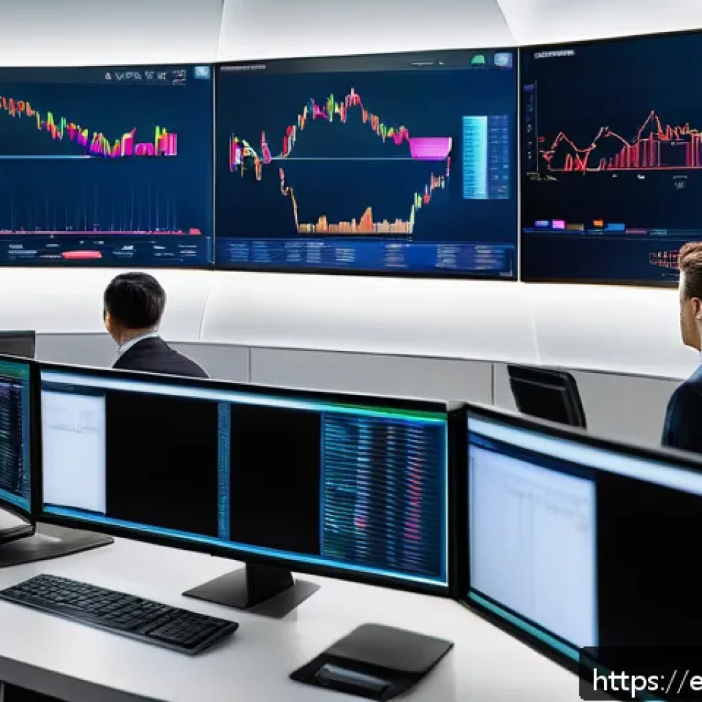 CFA와 파생상품 분석 - A sophisticated financial trading room scene featuring diverse professionals analyzing large digital...