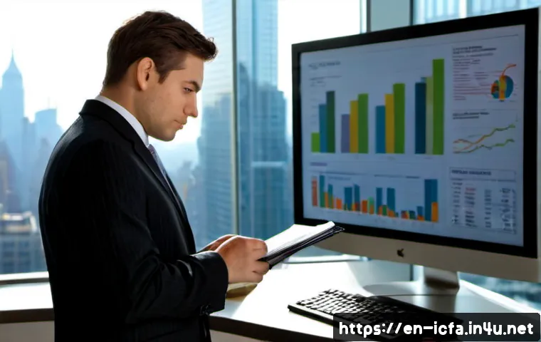CFA 자격증의 커리어 영향 - Photorealistic corporate career advancement scene, confident financial analyst in a tailored busines...