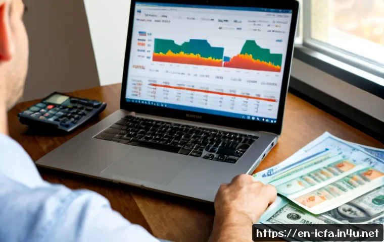 CFA를 위한 주식 분석 기초 - Photorealistic financial analyst at a clean modern desk, examining a laptop with abstract unlabeled ...